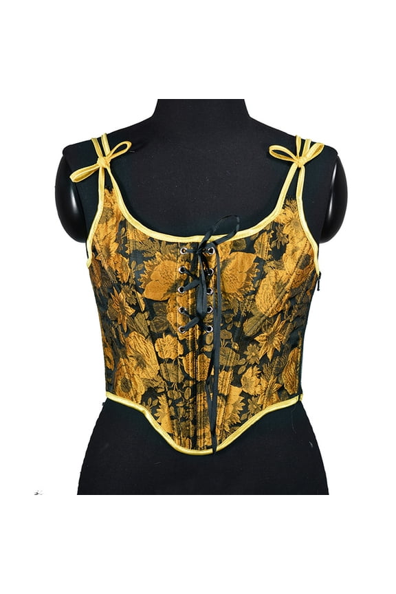 Clearance Corset Top for Women Renaissance Faire Eyelet Lace-up Floral Print Fishbone Court Vintage Corset