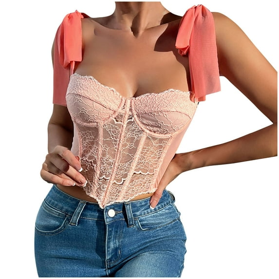 QIPOPIQ Clearance Women's Underbust Corset Renaissance Corsets Floral Corset Lace-up Court Vintage Straps Shapewear
