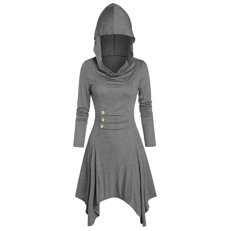 QIPOPIQ Clearance Dresses for Women Summer Costumes Lace Hooded Vintage  Pullover Skirts Dress Gray M 