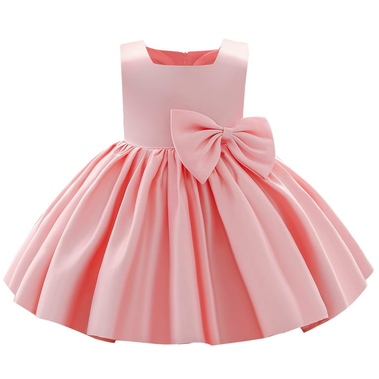 QIPOPIQ Clearance Flower Girl Dresses Toddler Girls Wedding Satin Bowknot  Birthday Party Gown Long Princess Dress 12 Months 
