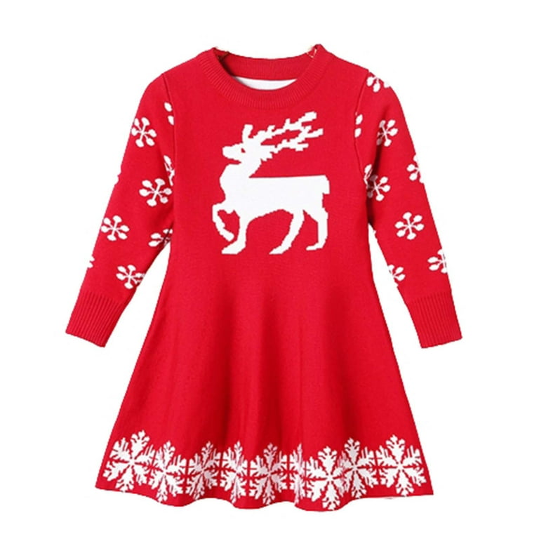 QIPOPIQ Clearance Girls Dresses Children's Clothing Girls Dress Christmas  Children Sweater Fawn Dress 