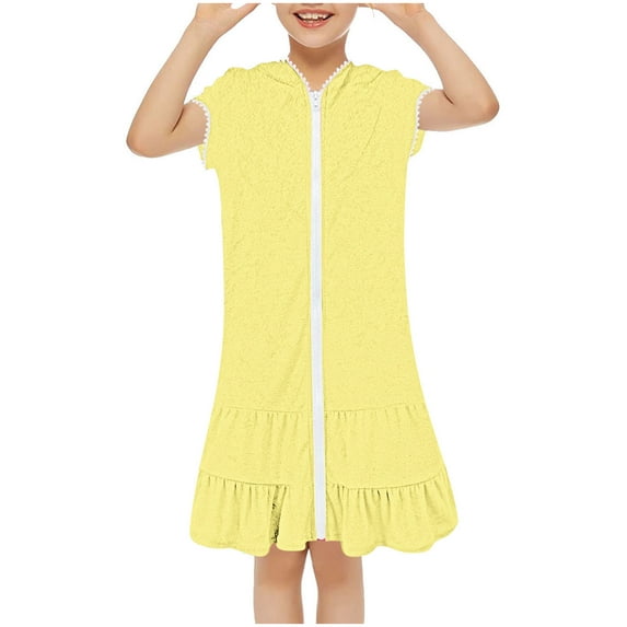 QIPOPIQ Clearance Girls Swimsuits Summer Swim Cover Up Kids Coverup Zip-Up Beach Bathing Suit Robe