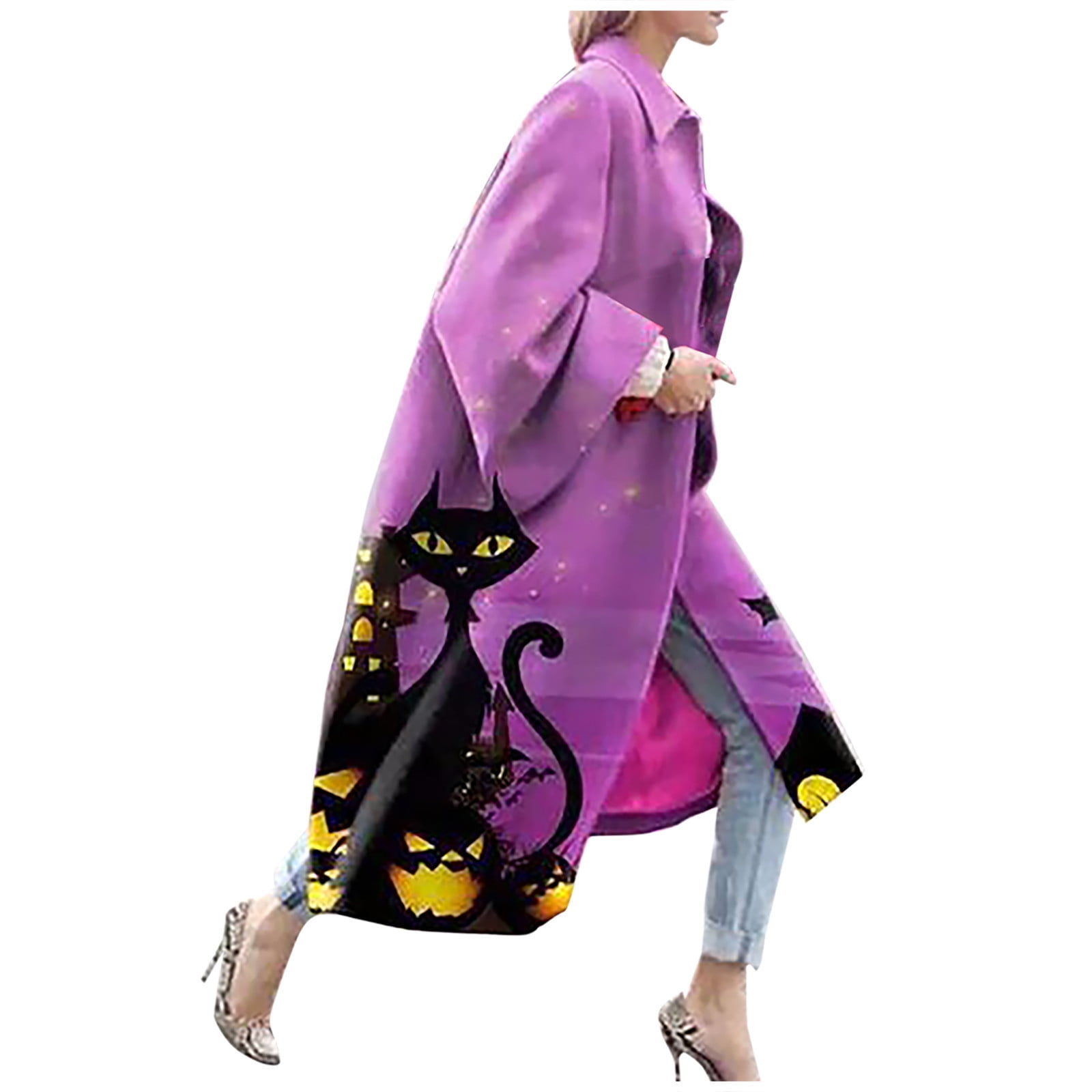 QIPOPIQ Clearance Jackets for Women Fashion Women Printed Pocket Jacket  Outerwear Cardigan Overcoat Long Trench Coat 