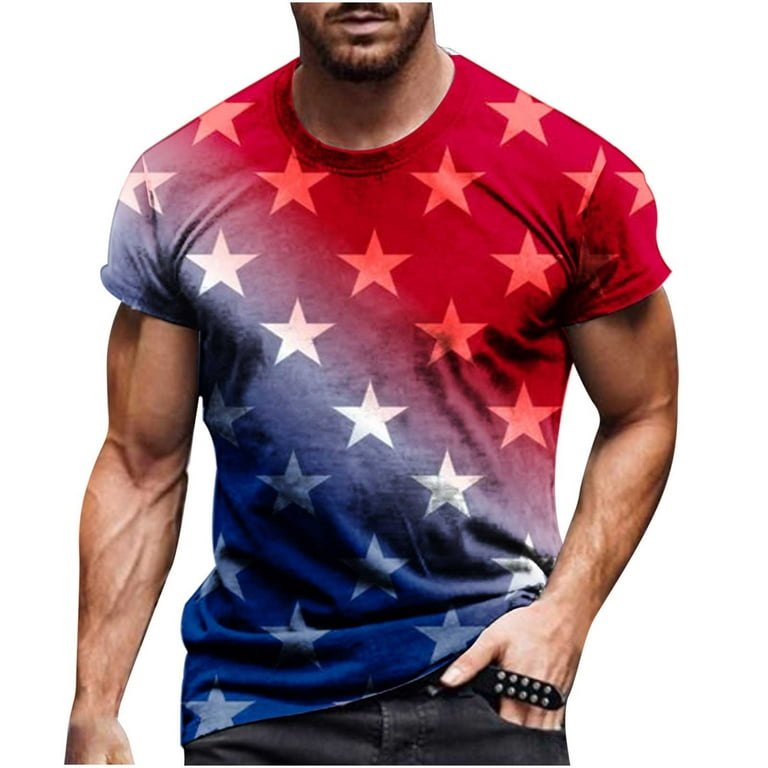 QIPOPIQ Clearance Men's Shirts 4th of July American Tees Crew Neck