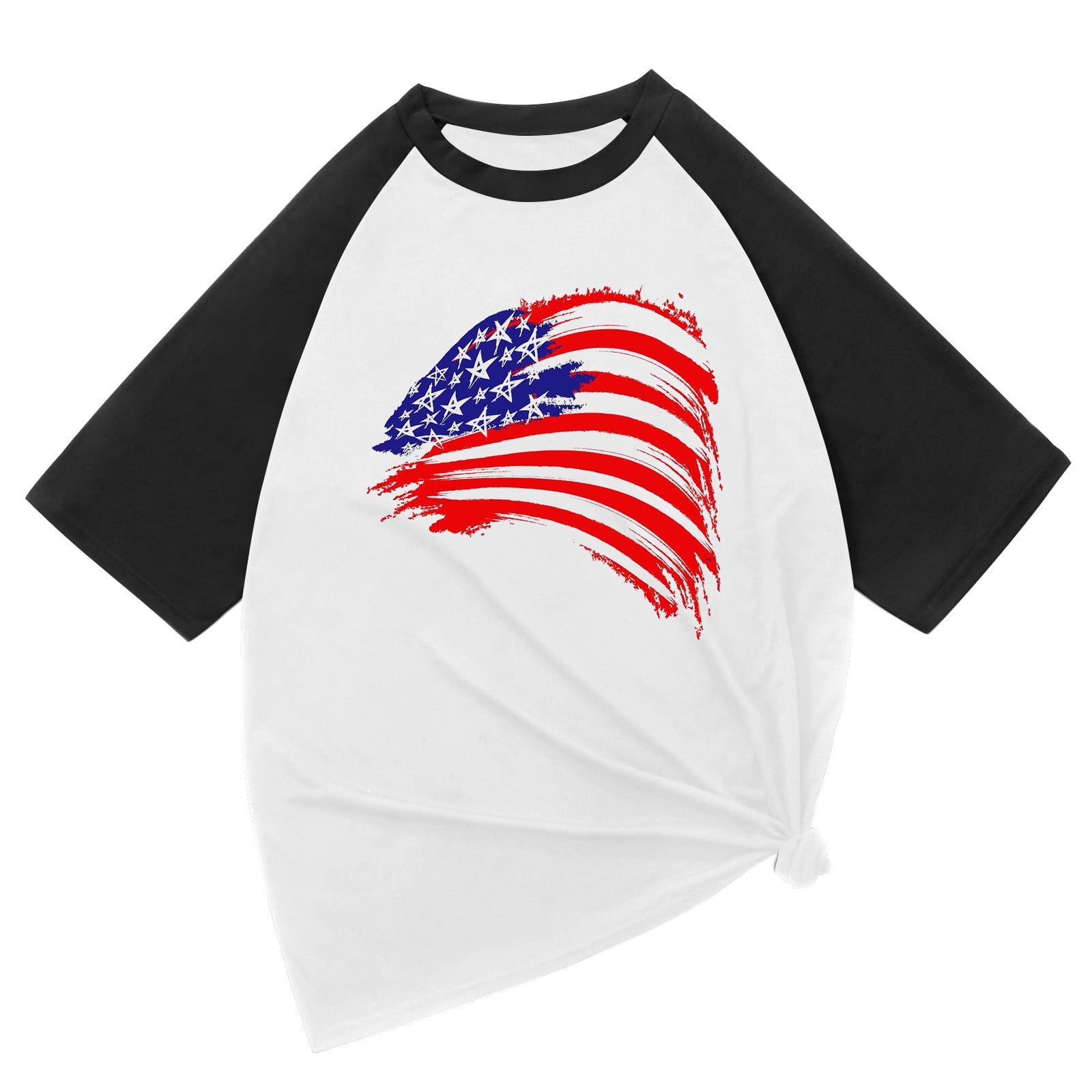 QIPOPIQ Clearance Men's Shirts 4th of July American Tees Crew Neck Pullover  T Shirt Short Sleeve Tee Shirts Red XL 