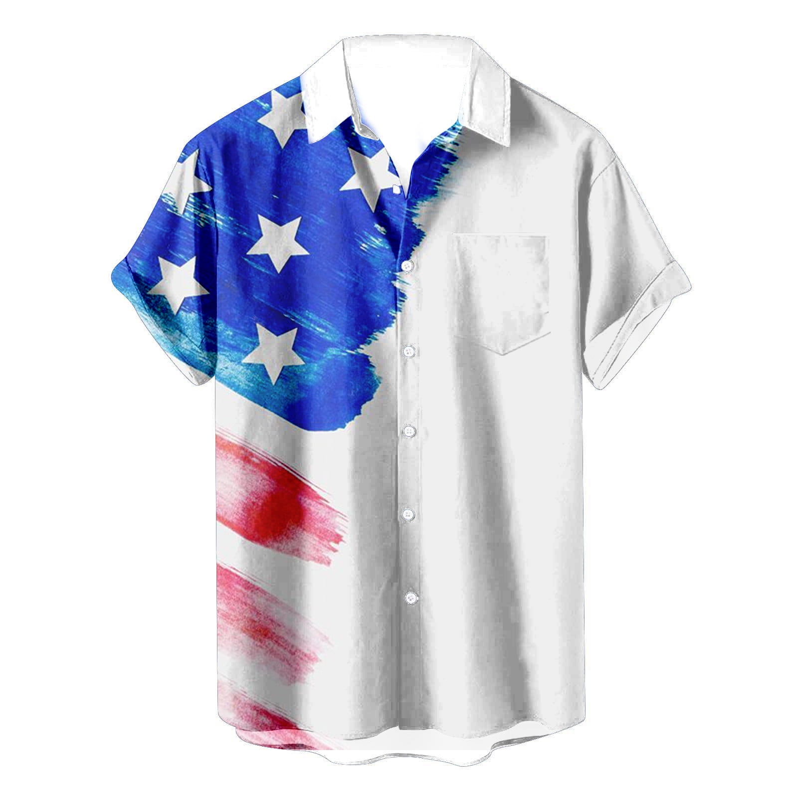 QIPOPIQ Clearance Men's Shirts 4th of July American Tees Turn-down