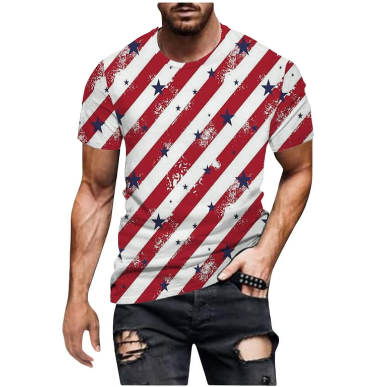 QIPOPIQ Clearance Men's Shirts 4th of July Tees American Flag Print  Pullover Short Sleeve T Shirt Tee Shirts Light blue XL 
