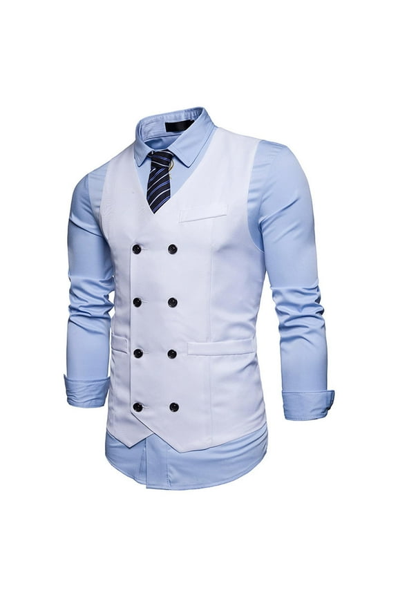 Clearance Men's Suit Vest Blazers New Double-breasted Trim Tank Top Sleeveless Jacket Business Waistcoat Vests