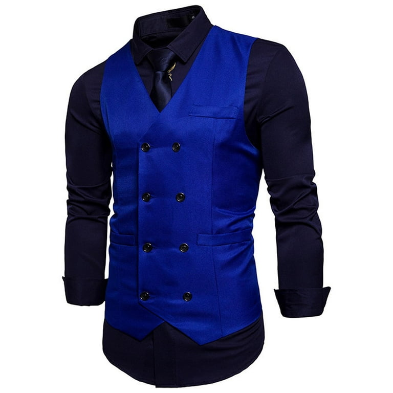QIPOPIQ Clearance Men's Suit Vest Blazers New Double-breasted Trim Tank Top  Sleeveless Jacket Business Waistcoat Vests 