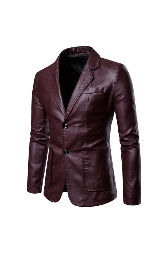 Clearance Men's Suits Leather Business Stand Collar Punk Motorcycle Outwear Mens Formal Blazer Suit Jacket