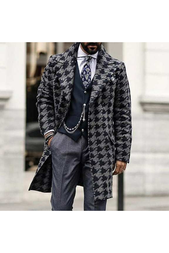 Clearance Men's Suits Mid-length Double-breasted Printed Overcoat Mens Formal Blazer Suit Jacket