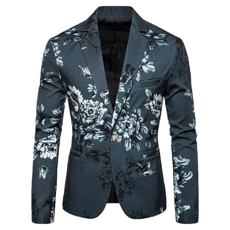 QIPOPIQ Clearance Men's Suits One Button Floral Perforce Long Sleeve Tops  Lapel Mens Formal Blazer Suit Jacket 