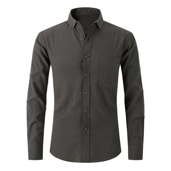 QIPOPIQ Clearance Shirts for Men Turndown Long Sleeve Buttons Solid With Pocket Breathable Shirt Tee Shirts Dark Gray L