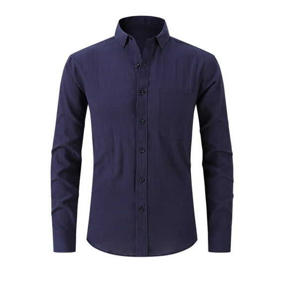 QIPOPIQ Clearance Shirts for Men Turndown Long Sleeve Buttons Solid With Pocket Breathable Shirt Tee Shirts Navy XL
