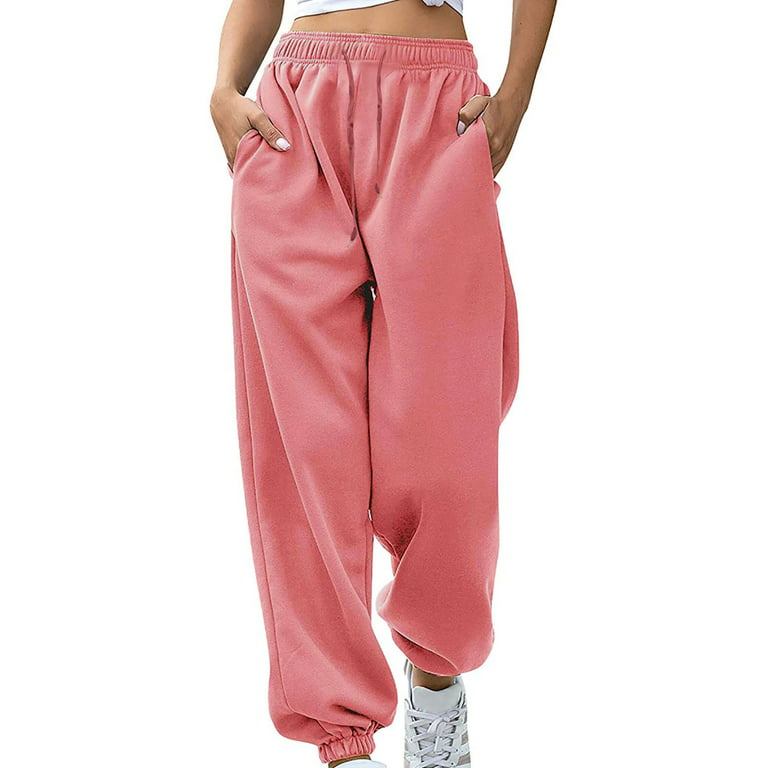QIPOPIQ Clearance Sweatpants for Women Drawstring Baggy Cinch Sweatpants  Pockets Athletic Jogger Pants Trousers Pink L 