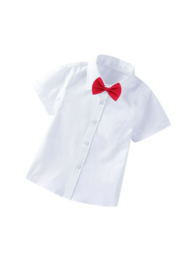 Clearance Toddler Boys Clothes Boys School Uniform Dress Shirt Short Sleeve Button-Up Bow Tie Oxford Shirt