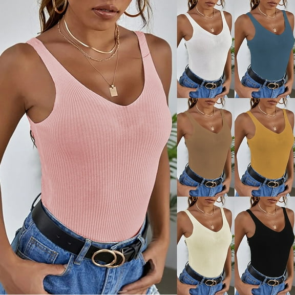 QIPOPIQ Clearance Women & Juniors Camisoles Fashion Casual Solid Crop Tanks Top Ladies Basic Cami Shapewear