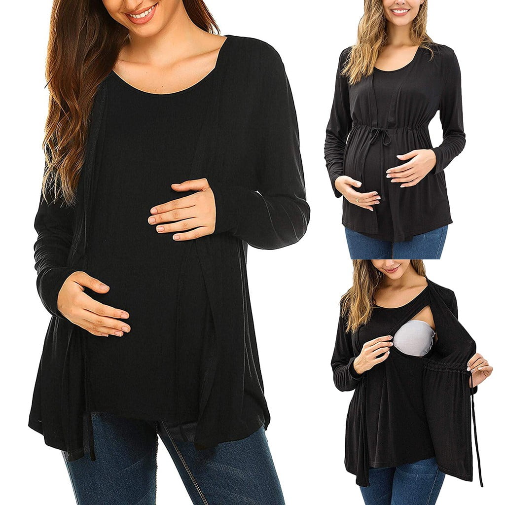 QIPOPIQ Clearance Women Maternity Long Sleeve Double Layer Nursing Tops Tshirt For