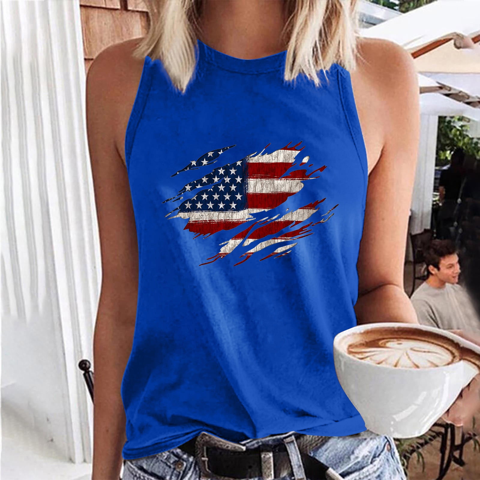 QIPOPIQ Clearance Women's 4th of July Tank Tops American Flag Independence  Day Print Clothes Sleeveless Summer Round Neck Shirts 