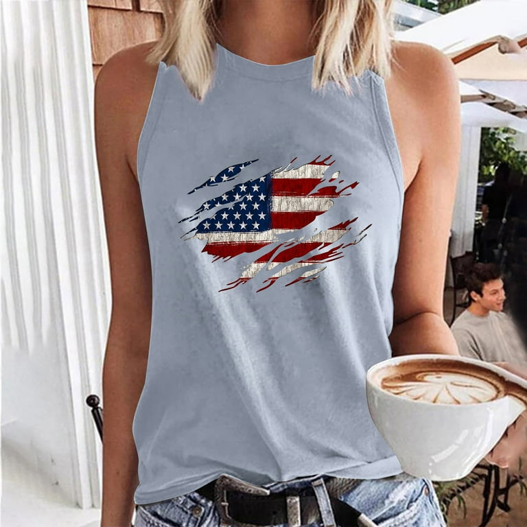 QIPOPIQ Clearance Women's 4th of July Tank Tops American Flag Independence  Day Print Clothes Sleeveless Summer Round Neck Shirts 