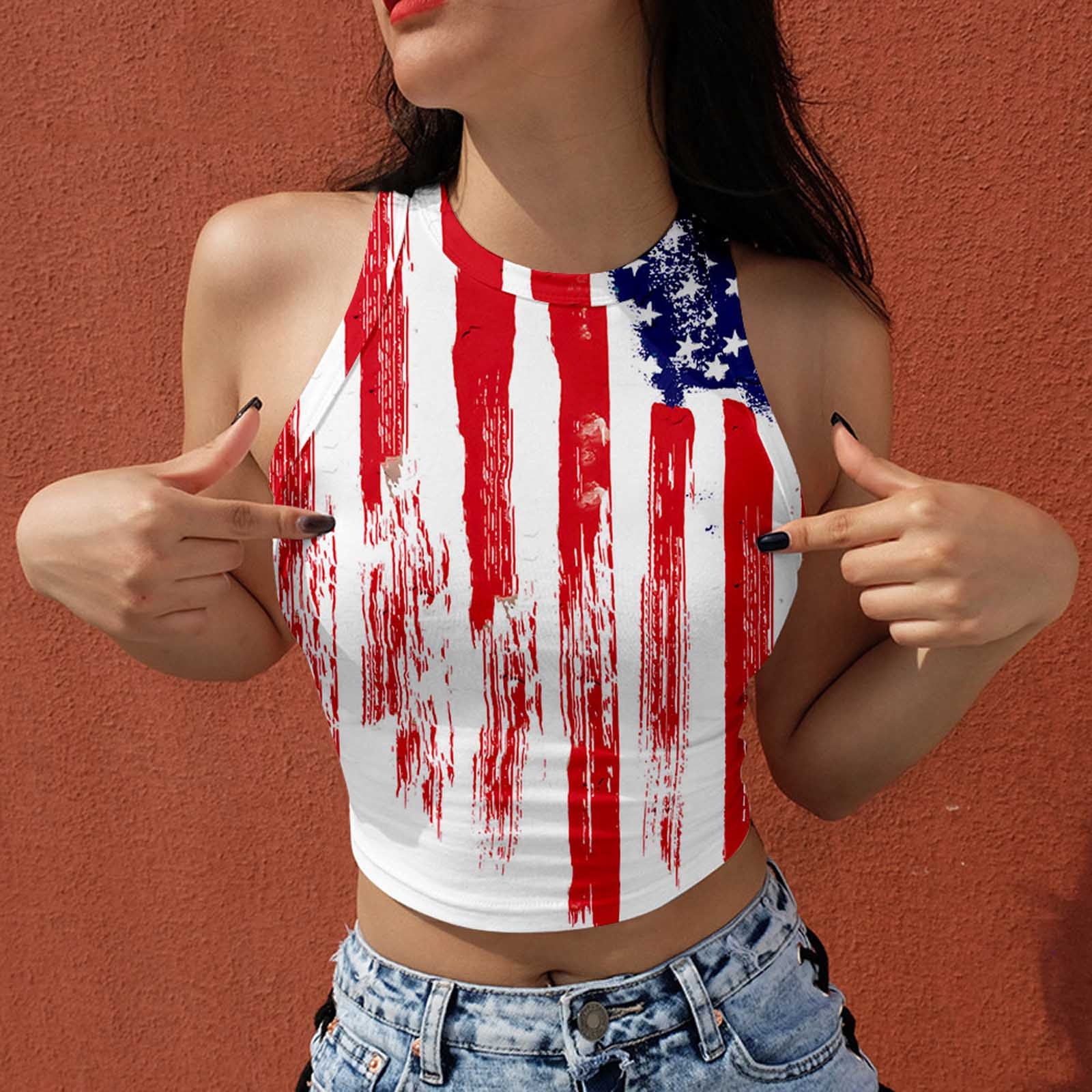 LANMERTREE Women's Willie Love USA Tank Top - 4th Of July, American Flag, Racerback, Small