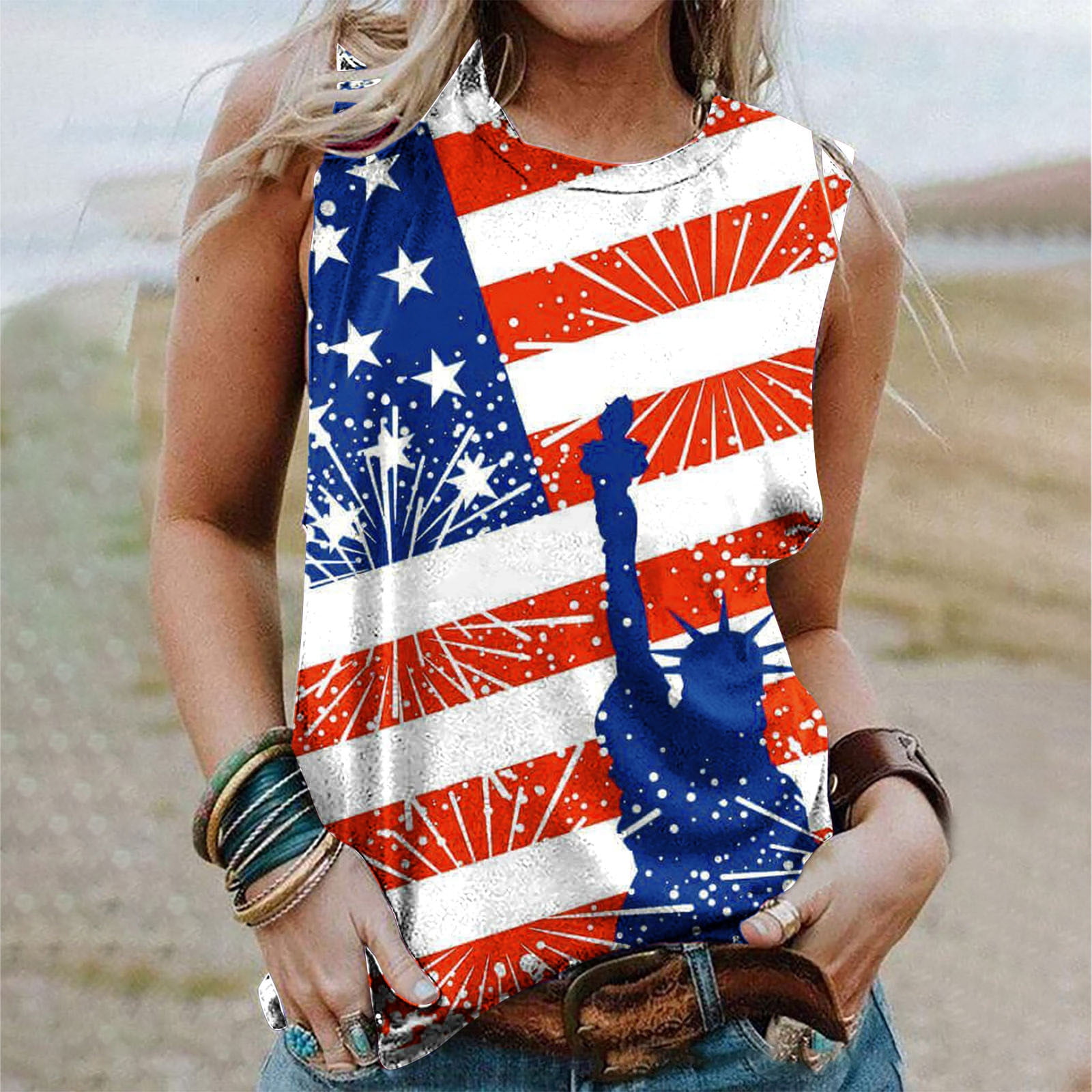 QIPOPIQ Clearance Women's 4th of July Tank Tops American Flag Summer ...