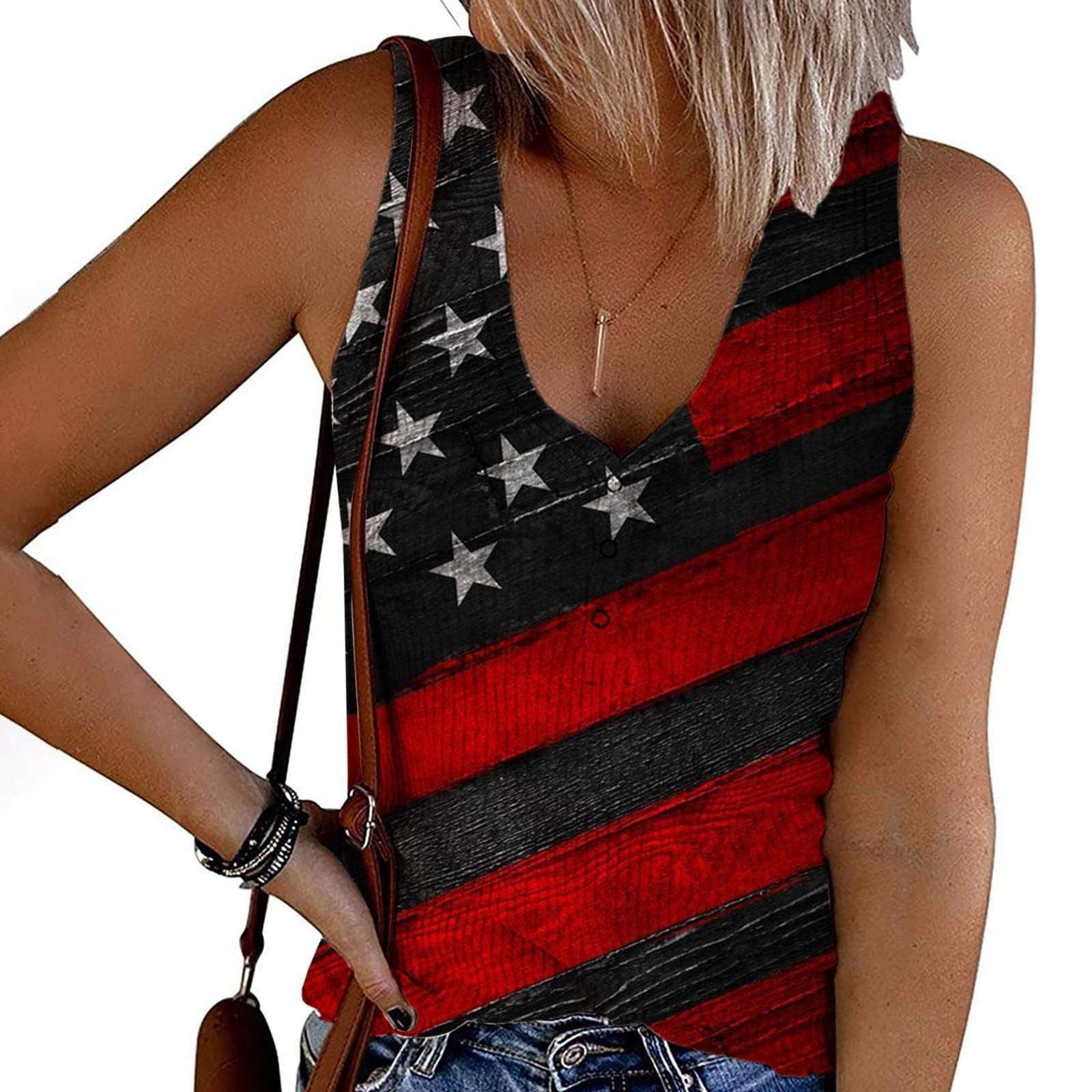 QIPOPIQ Clearance American Flag Shirt for Women July 4th Clothes Memorial  Day Apparel V Neck Short Sleeve Patriotic Tops 