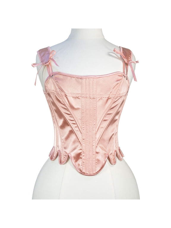 Clearance Women's Corset Top Satin Basque Black Trim Corset Overbust Waist Trainer Bustier Top Plus Size L-6XL