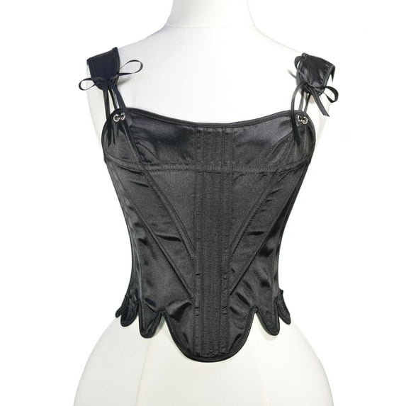 QIPOPIQ Clearance Women's Corset Top Satin Basque Black Trim Corset Overbust Waist Trainer Bustier Top Plus Size L-6XL
