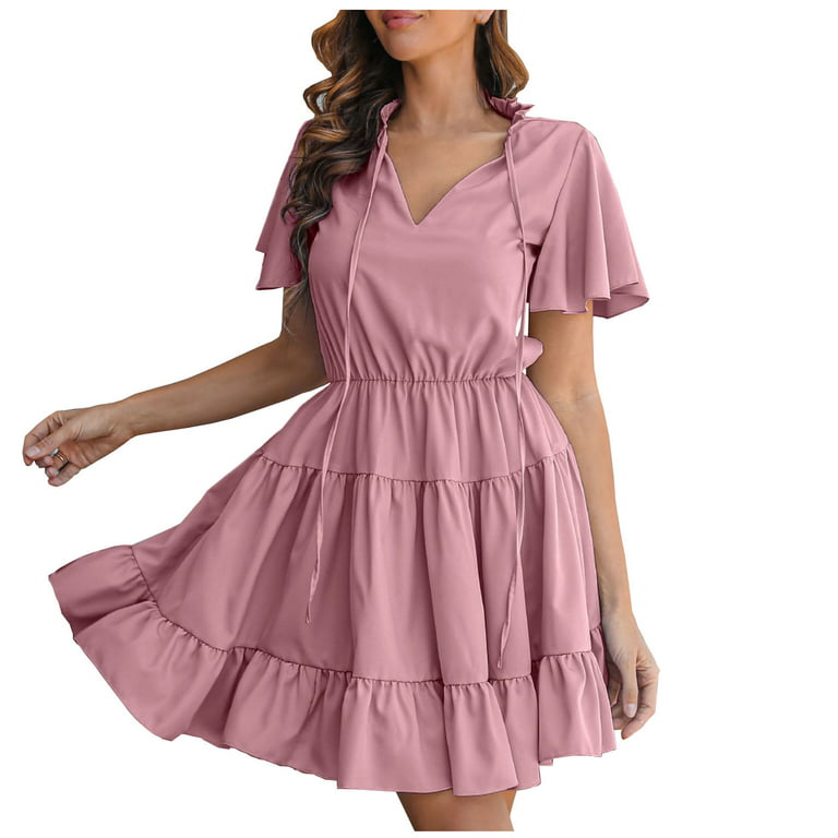 QIPOPIQ Clearance Women's Dresses Plus Size Short Sleeve Mini with Pocket  Spring Dress