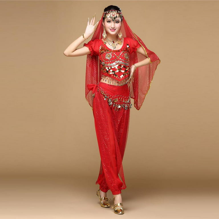 QIPOPIQ Clearance Women's Pants Belly Dance Outfit Costume India Dance  Clothes Top+ Leggings 