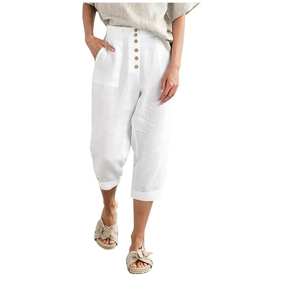 QIPOPIQ Clearance Women's Pants Fashion Solid Color Comfortable Casual Pocket Cotton And Linen Capris