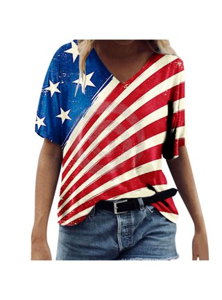 Luxury Divas Womens White USA Flag Print Short Sleeve Plus Size T-Shirt Size XX-Large