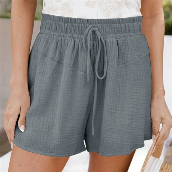 QIPOPIQ Clearance Women's Shorts Solid Color Casual Wide Leg Loose High Waist Lace-Up Pants