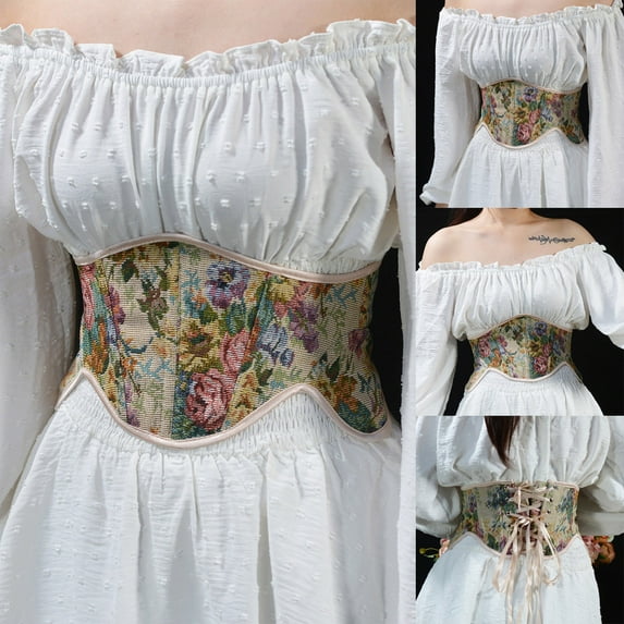 QIPOPIQ Clearance Women's Underbust Corset Renaissance Corsets Floral Corset Lace-up Court Vintage Straps Shapewear