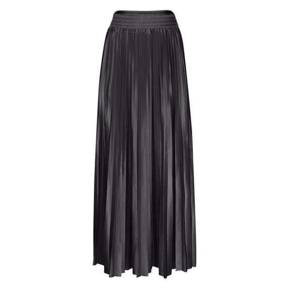 QIPOPIQ Elastic Waist Pleated Maxi Skirt for Versatile Stylish Wear