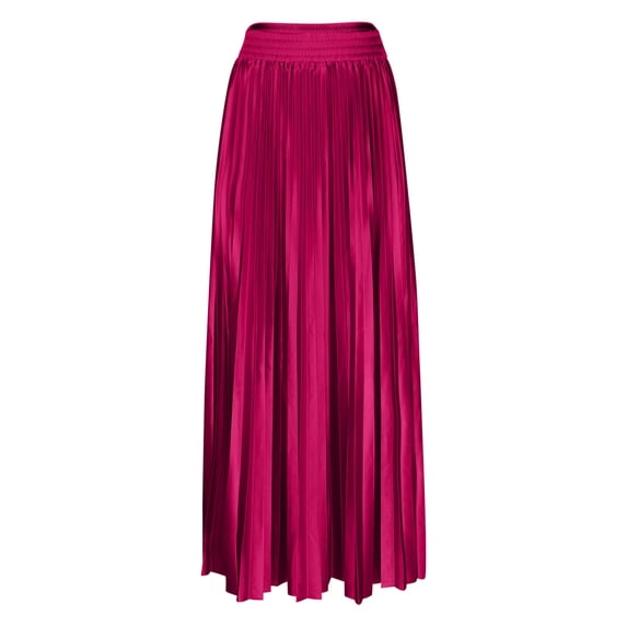 QIPOPIQ Elastic Waist Pleated Maxi Skirt for Versatile Stylish Wear