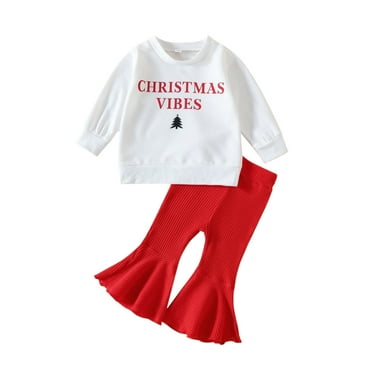 QIPOPIQ Girls Clothes Clearance Toddler Baby Girl Outfits Long Sleeve Letters Print Topswith Flared Pants Fall Outfits