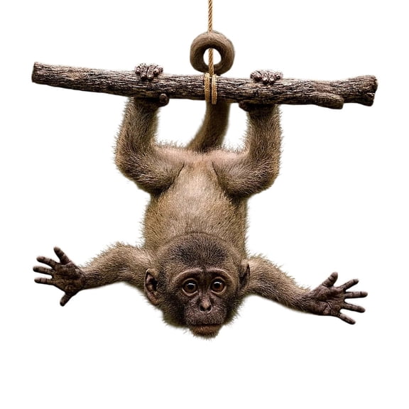 QIPOPIQ Hanging Monkey Critter Ornament, Realistic Resin Upside Down Primate Hanging Branch Figurine for Home Garden Christmas Tree Decoration