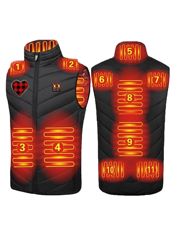 Heated Vest for Men & Women, Smart Heated Jacket Windproof Heated Coat 11 Heating Heated Jacket Winter Coat Unisex for Skiing Winter Heating Coat Clearance Black XL