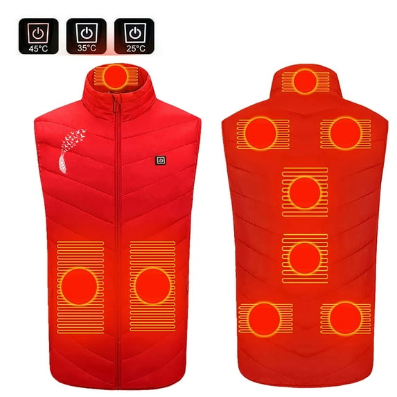 QIPOPIQ Heated Vest for Men & Women, Smart Heated Jacket Windproof Heated Coat 9 Heating Heated Jacket Winter Coat Unisex for Skiing Winter Heating Coat Clearance Red L