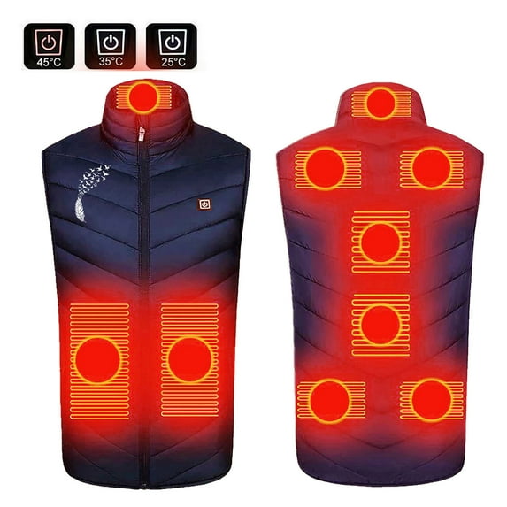 QIPOPIQ Heated Vest for Men & Women, Smart Heated Jacket Windproof Heated Coat 9 Heating Heated Jacket Winter Coat Unisex for Skiing Winter Heating Coat Clearance Blue S