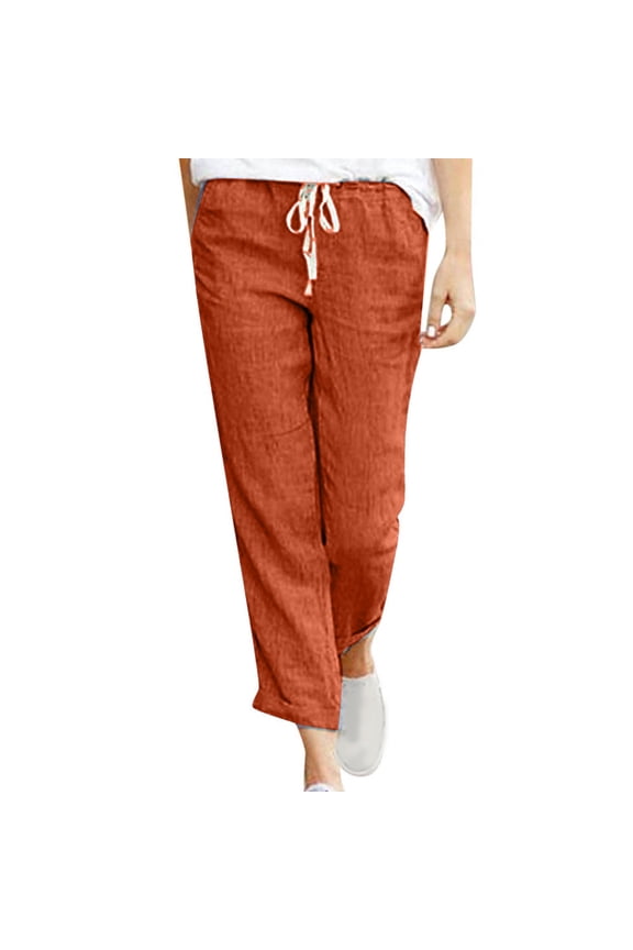 Jeans for Women Clearance Fashion Women Summer Casual Loose Cotton And Linen Pocket Solid Trousers Pants