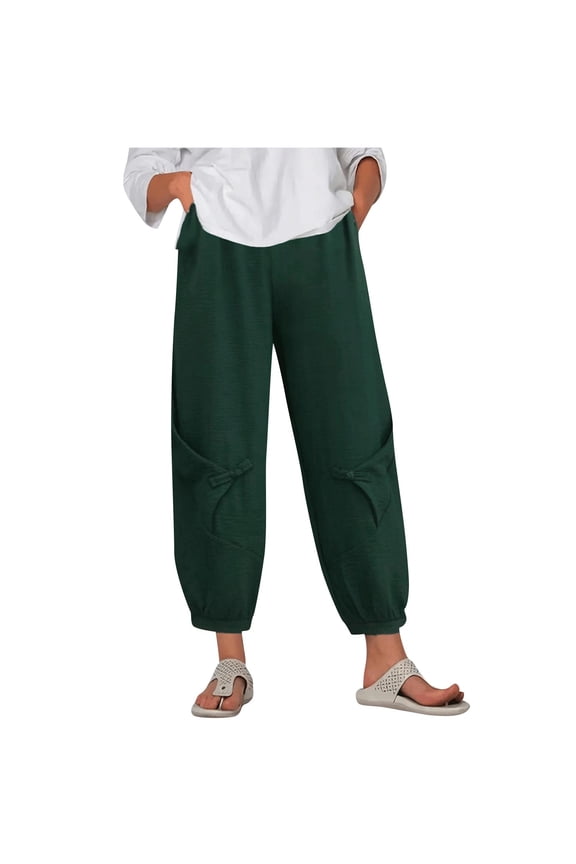 Jeans for Women Clearance Women Casual Loose Solid Color Pockets Elastic Waist Comfortable Harem Ankle-Length Pants