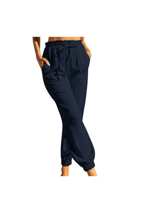 Jeans for Women Clearance Women's Fashion Casual Solid Color Elastic Cotton And Linen Trousers Pants