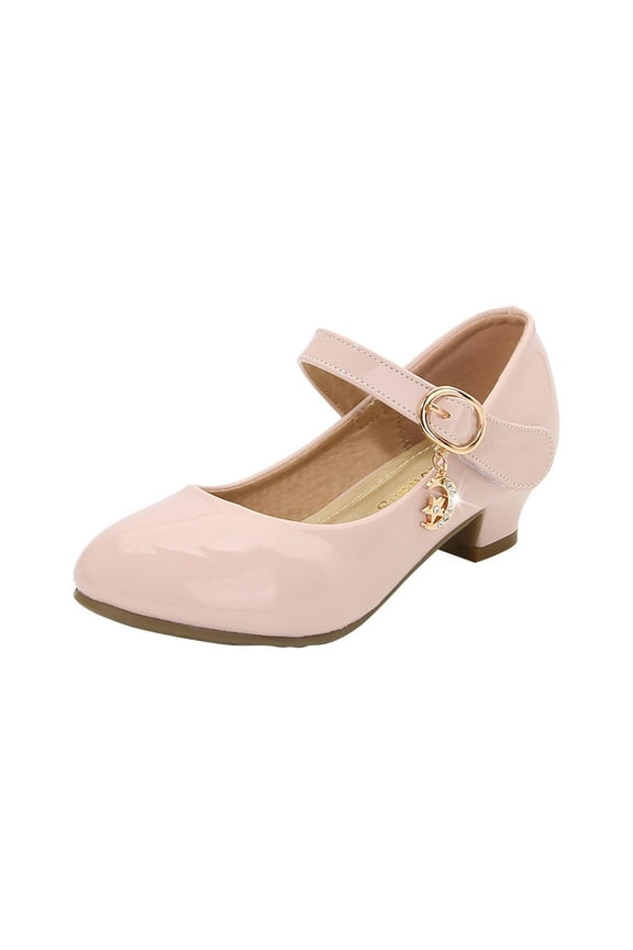 Little Big Girls Leather Low High Heel Pumps Shoes Girls Formal Dress Princess Flower Shoes for Party Wedding