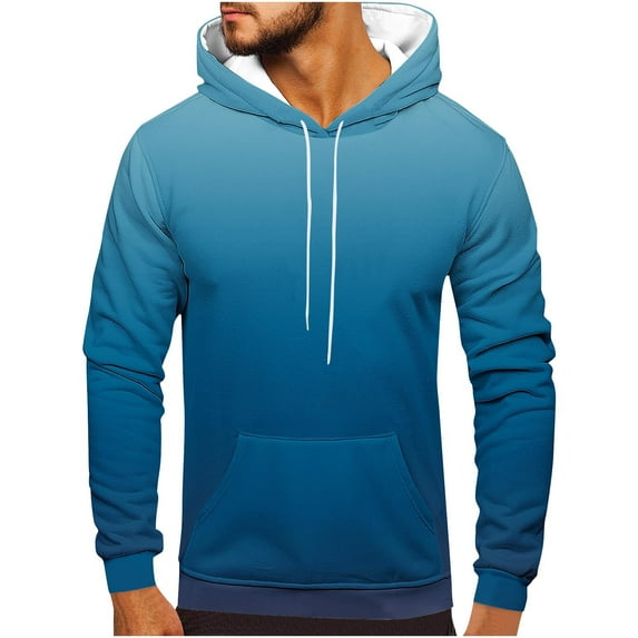 QIPOPIQ Men's Gradient Casual Pullover Hoodie Long Sleeve Athletic Hooded Sweatshirts Clearance