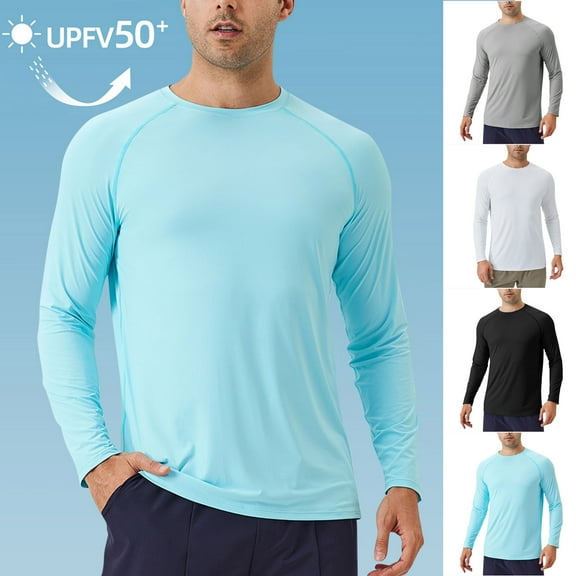 QIPOPIQ Men's Rash Guard Shirts Swim Shirts UPF 50  UV Sun Protection Long Sleeve Shirts Lightweight Quick Dry Clearance