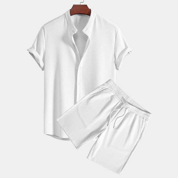 QIPOPIQ Men's Shirt and Shorts Set Short Sleeve Casual Button Down 2 Piece Summer Outfits