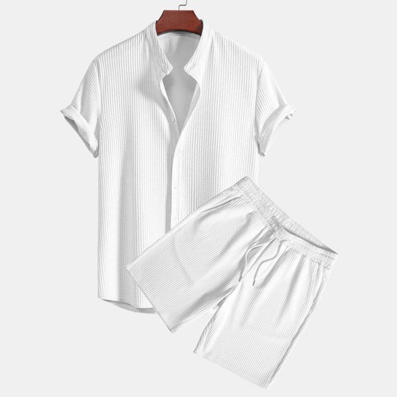QIPOPIQ Men's Shirt and Shorts Set Short Sleeve Casual Button Down 2 Piece Summer Outfits